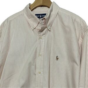 Ralph Lauren Sz 17 Orange White Striped Button Down Yarmouth Long Sleeve Shirt